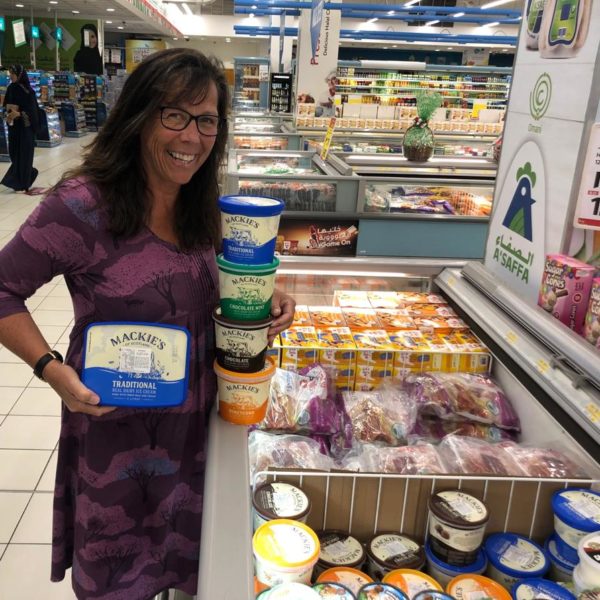 Karin on holiday in Muscat, Oman managing to get her hands on some Mackie's ice cream - with a great selection of flavours to choose from as well!